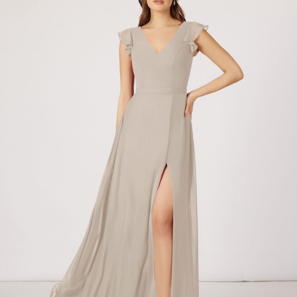 Azazie taupe Claudine floor length dress size small